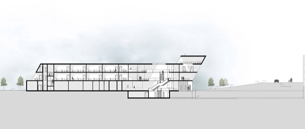 YES ARCHITECTURE., Antriebstechnik Mayr, Mauerstetten, Schnitt