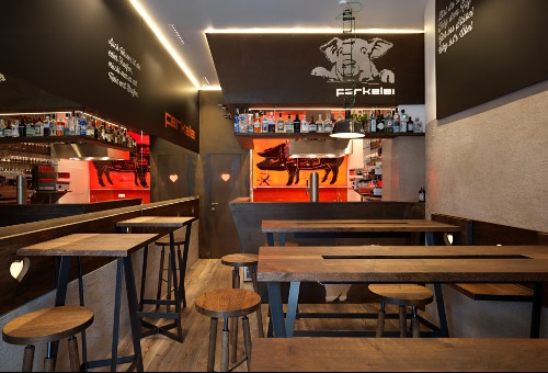 YES ARCHITECTURE., Restaurant Ferkelei, München, Innenansicht